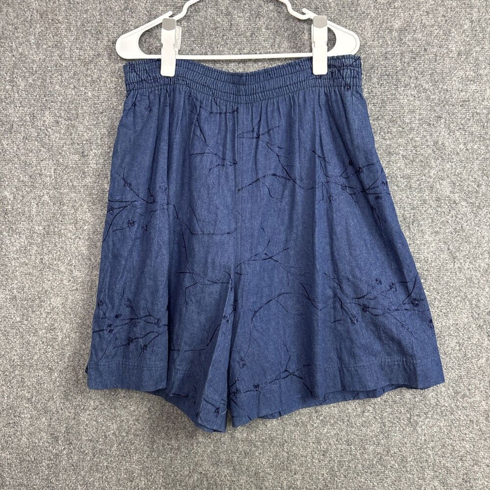 Bis Bis Gene Ewing Shorts Womens Size 36 Blue Floral Embroidery Pull On